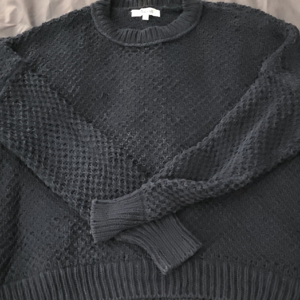 Madewell Textured Dark Blue Crewneck Sweater